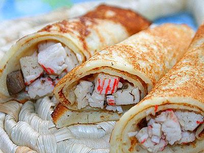 Блинчики с начинкой из крабовых палочек и грибов Блинчики с начинкой из крабовых палочек и грибов