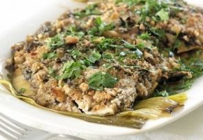 Камбала с шампиньонами и овощами Камбала с шампиньонами и овощами