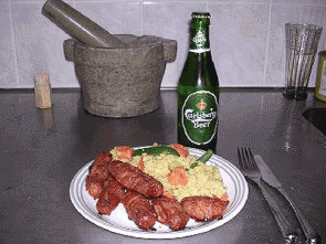 Колбаски в беконе с крупой кускус Колбаски в беконе с крупой кускус