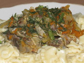 Куриные желудки, тушенные с овощами Куриные желудки, тушенные с овощами