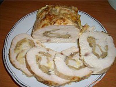 Куриный рулет с сырно-грибной начинкой Куриный рулет с сырно-грибной начинкой