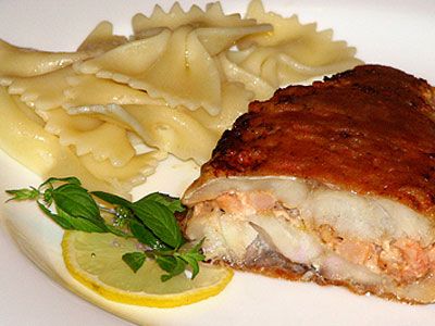 Морской окунь с креветками Морской окунь с креветками