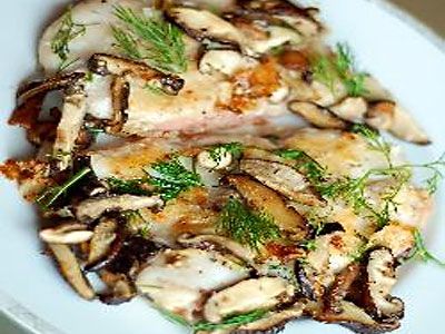 Палтус, жаренный с грибами шиитаке Палтус, жаренный с грибами шиитаке