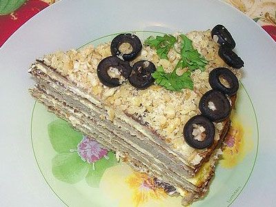 Печеночный торт с омлетом Печеночный торт с омлетом