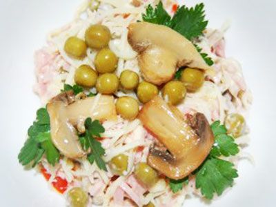 Салат с ветчиной, сыром и грибами Салат с ветчиной, сыром и грибами