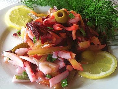 Винегрет с кальмарами Винегрет с кальмарами