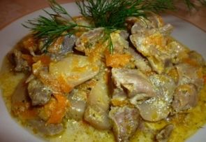 Запеченные куриные желудочки в горшочке Запеченные куриные желудочки в горшочке